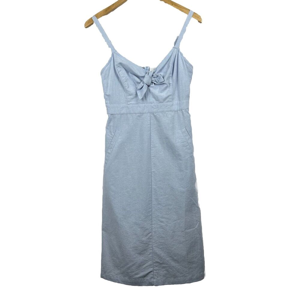 Lush Light Blue Chambray Sleeveless Dress Small Pockets Adjustable Boat Cottage